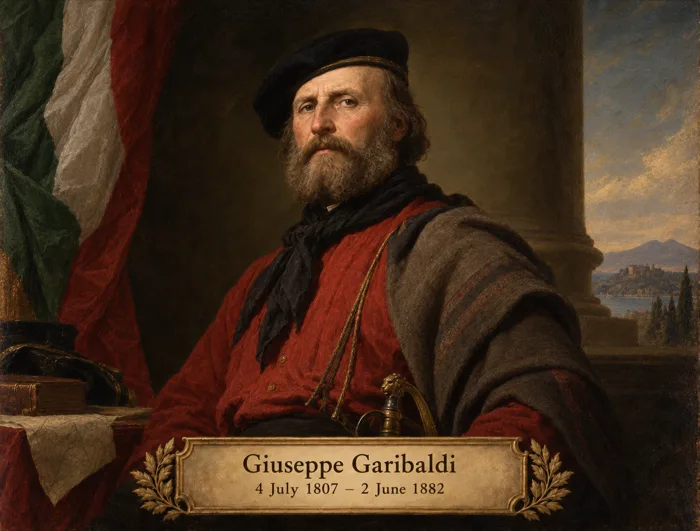 Portrait of Giuseppe Garibaldi, 4 July 1807 to 2 June 1882.